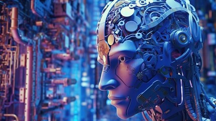 Artificial intelligence. Technology web, Cybernetic Female Face Concept