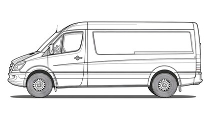 Minimalist Blank Line Drawing of a Professional Delivery Van for Kids Coloring
