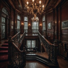 A grand Victorian mansion with intricate details