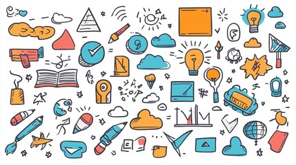 Colorful hand-drawn ideas, innovation, technology, background,  website banner