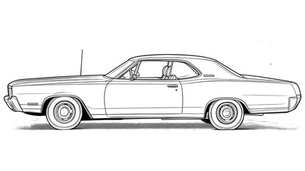 Naklejka premium Retro Classic Car Sketch Design for Children s Coloring