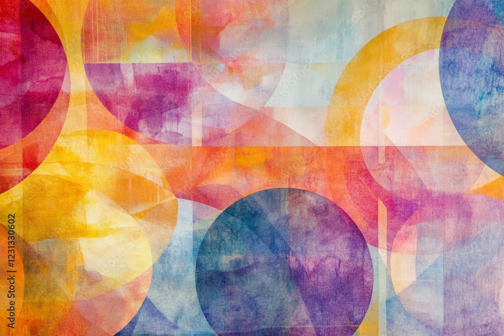 Poster colorful abstract geometric art featuring vibrant overlapping circles and textures, creating a dynam