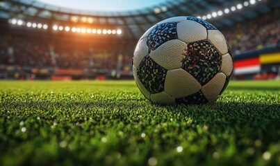 Soccer Match Setup Germany Scotland Flags Soccer Ball Modern Arena