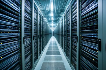 Obraz premium Explore the Heart of Technology with a Modern Data Center Infrastructure