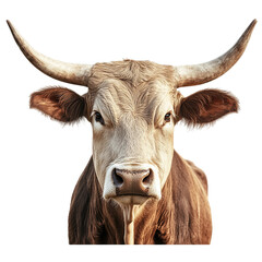 Naklejka premium Cow with a large horn is staring at the camera