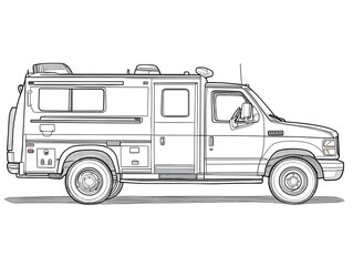 Professional Vehicles as Outline Drawing for Kids Coloring and Learning