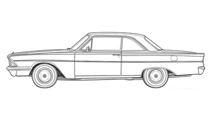 Minimalist Outline of a Classic Vintage Automobile Blueprint Design for Automotive Enthusiasts