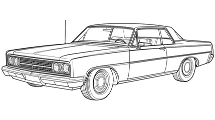 Fototapeta premium Vintage Sedan Car Outline Drawing for Kids Coloring