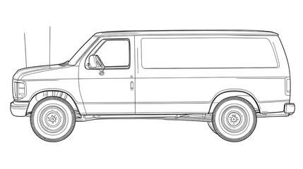 Blank Line Drawing of Professional Van or Utility Truck for Kids Coloring