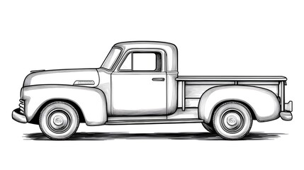 Vintage Pickup Truck Outline for Kids Coloring Book Art