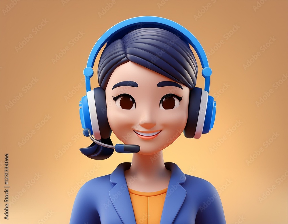 Poster call center operator. 3d hotline support service with headphones. call center concept. online user c
