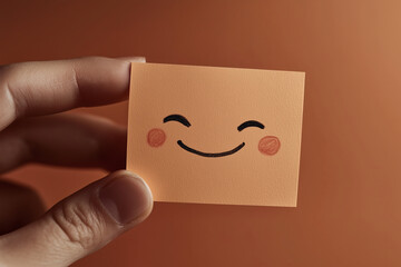 Obraz premium A hand holds a note with a happy face.
