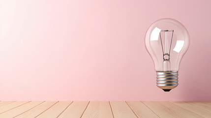 single floating light bulb on soft pastel background creates serene atmosphere