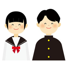 Naklejka premium セーラー服と学ランの中高生の男女のイラスト