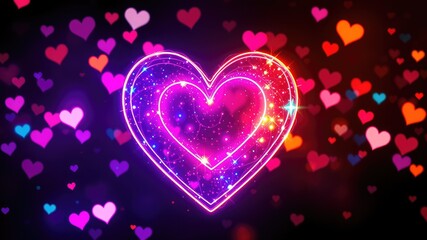neon background heart light purple glow love, 