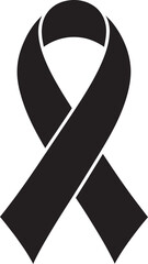 A clean and elegant vector silhouette of a classic awareness ribbon with white background, black and white ribbon