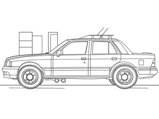 Fototapeta premium Professional Vehicles Blank Line Drawing for Kids Coloring Activity