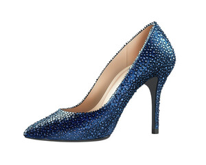 Obraz premium Elegant blue high heel shoe adorned with sparkling rhinestones, perfect for formal occasions and special events. This stylish footwear combines glamour and sophistication