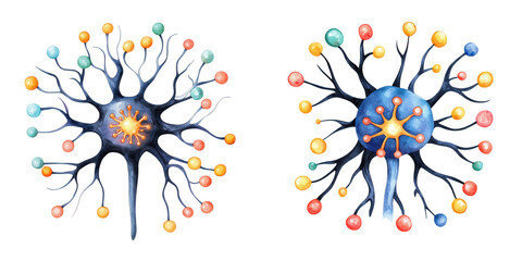Colorful Neurons with Dendrites and Synapses in Scientific Drawing