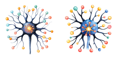 Colorful Neurons with Dendrites and Synapses in Scientific Drawing