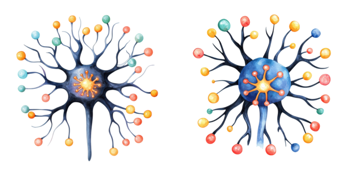 Colorful Neurons with Dendrites and Synapses in Scientific Drawing