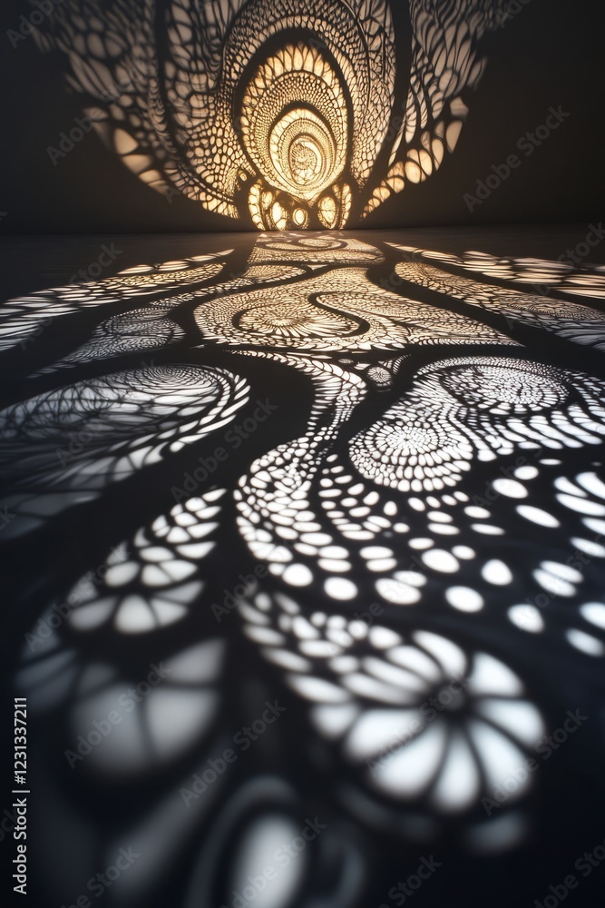 Poster a shadow of a tree is cast on the floor. the shadow is very large and has a lot of detail