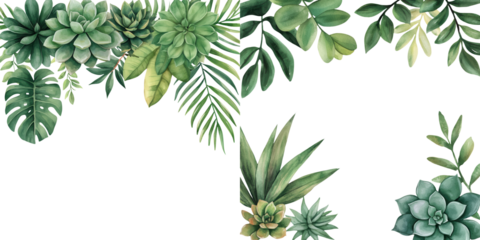 Lush Greenery and Succulents on a Transparent Background Design