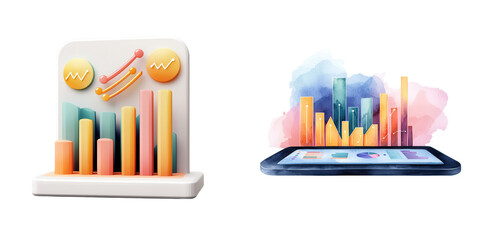 Colorful 3D Charts and Graphs Displaying Data Insights on Device