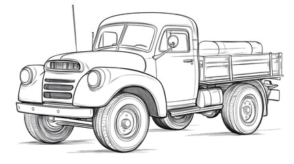 Vintage Truck Outline Drawing for Children s Coloring Activity