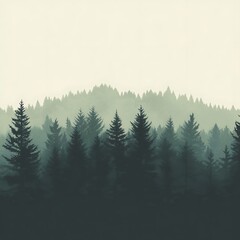 Fototapeta premium Misty forest silhouettes, mountain range, nature scene, background, aesthetic