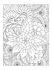Flower pattern. Vector doodle flowers in black and white. Page adult coloring book. Coloring Flower Page. Books for adults.