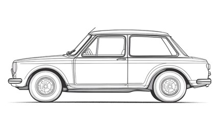 Vintage Blank Line Art Car Drawing for Kids Coloring and Learning Activity