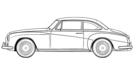 Fototapeta premium Minimalist Outline of a Classic Retro Car for Kid s Coloring