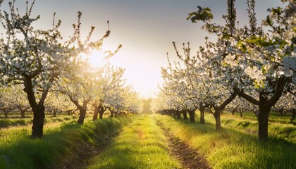 Fototapeta premium Peaceful Orchard Landscape Background