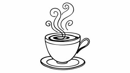 Minimalist Single-Line Coffee Cup with Elegant Steam Design in Black and White [with copy space]