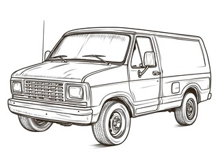 Fototapeta premium Stylized Line Drawing of a Professional Utility Van for Children s Coloring
