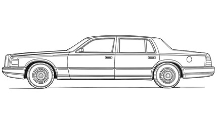 Obraz premium Luxury Sedan Vehicle Outlined in Minimalist Black and White Line Drawing Style for Coloring or Blueprint Design