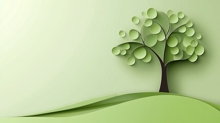Abstract paper cut tree on a light green background. Possible use Graphic design, website banner, social media post