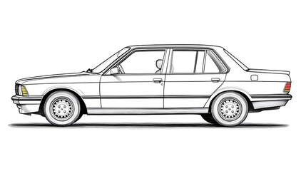 Blank Line Drawing of a Professional Sedan Car for Kids to Color