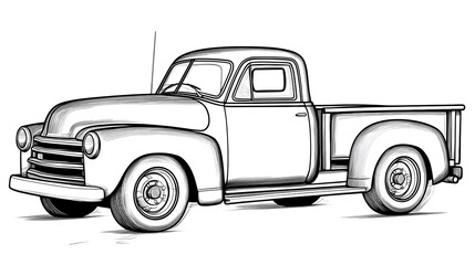Vintage Pickup Truck Outline for Kids Coloring and Creative Design