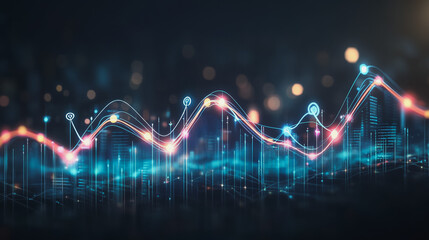 Professional business team working on a project together in the office Using innovation economic growth charts and network connections to accompany the data. in analyzing future trends