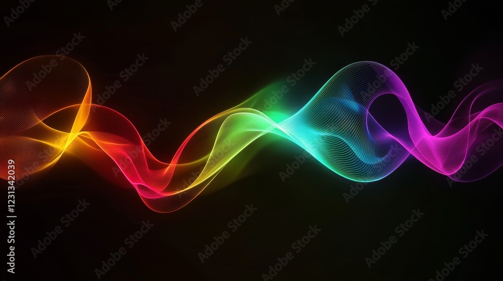 Poster this vibrant abstract artwork features smooth, colorful waves flowing elegantly against a dark backg