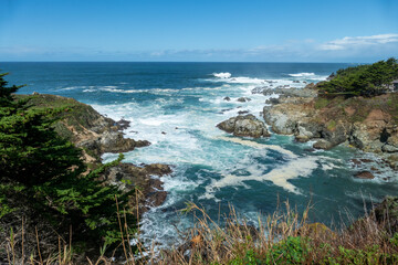 Coastline close to the California Bixby bridge in Big Sur in the Monterey County along side State Route 1 US, the ocean road