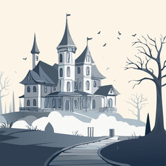 Spooky Haunted Mansion Vector illustration