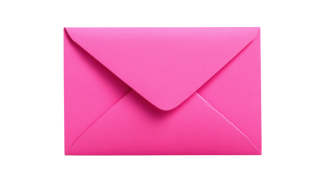 Bright pink envelope on transparent background