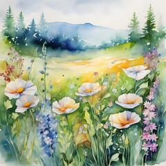 Beautiful wild flowers. Nature landscape.	