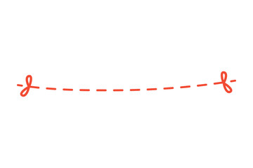 Red ribbon doodle dashed line border frame. Holiday celebration, gift, anniversary concepts. Flat hand drawn decorative vector design isolated illustration.