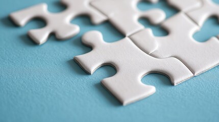 Obraz premium White Jigsaw Puzzle Pieces on Blue Background