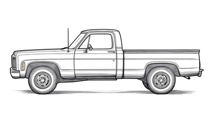 Professional Vehicle Pickup Truck Blank Line Drawing for Kids Coloring