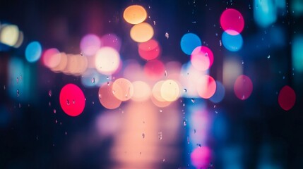 Blurred City Lights Through Rainy Window at Night